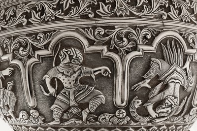 Lot 125 - A rare late 19th century Anglo – Indian silver bowl, Poona circa 1890 upon an early 20th century Burmese silver stand, probably Rangoon circa 1910