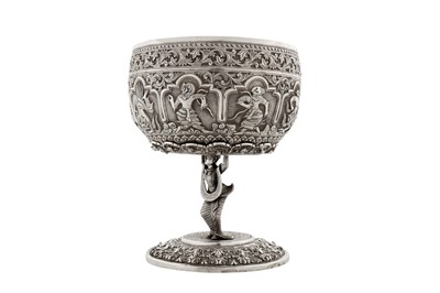 Lot 125 - A rare late 19th century Anglo – Indian silver bowl, Poona circa 1890 upon an early 20th century Burmese silver stand, probably Rangoon circa 1910