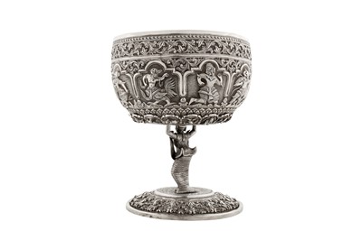 Lot 125 - A rare late 19th century Anglo – Indian silver bowl, Poona circa 1890 upon an early 20th century Burmese silver stand, probably Rangoon circa 1910