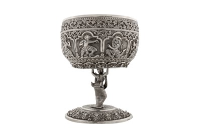Lot 125 - A rare late 19th century Anglo – Indian silver bowl, Poona circa 1890 upon an early 20th century Burmese silver stand, probably Rangoon circa 1910