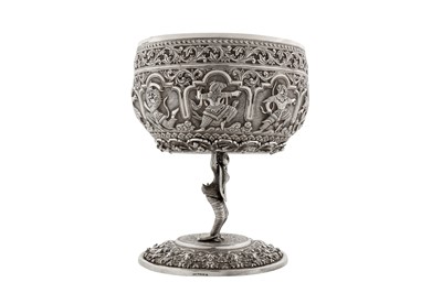 Lot 125 - A rare late 19th century Anglo – Indian silver bowl, Poona circa 1890 upon an early 20th century Burmese silver stand, probably Rangoon circa 1910