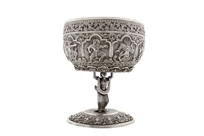 Lot 125 - A rare late 19th century Anglo – Indian silver bowl, Poona circa 1890 upon an early 20th century Burmese silver stand, probably Rangoon circa 1910