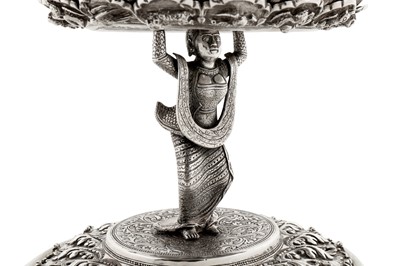 Lot 125 - A rare late 19th century Anglo – Indian silver bowl, Poona circa 1890 upon an early 20th century Burmese silver stand, probably Rangoon circa 1910