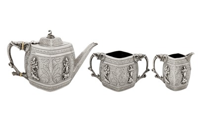 Lot 83 - A Victorian sterling silver Anglo – Indian style three-piece tea service, London 1888 by Edward Hutton