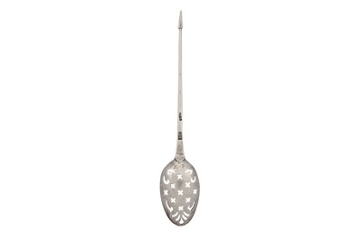 Lot 292 - A George II silver mote spoon, London circa 1740 by TM script, possibly Thomas Mann