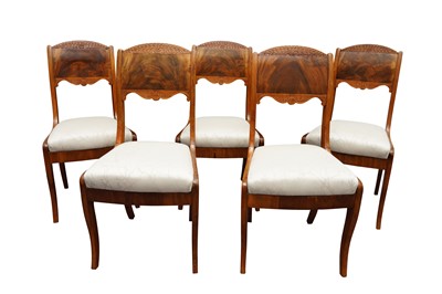 Lot 393 - FIVE RUSSIAN EMPIRE STYLE BIRCH DINING CHAIRS, EARLY 19TH CENTURY