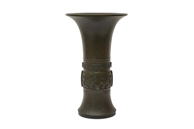 Lot 213 - A CHINESE ARCHAISTIC BRONZE VASE, GU