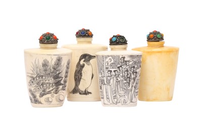 Lot 685 - λ FOUR CHINESE BONE SNUFF BOTTLES
