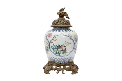 Lot 319 - A CHINESE BRONZE-MOUNTED FAMILLE-ROSE JAR