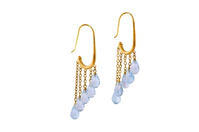Lot 78 - A PAIR OF BLUE TOPAZ PENDENT EARRINGS, CIRCA 2009