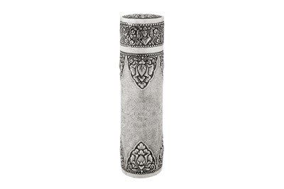 Lot 162 - A mid-20th century Indonesian unmarked silver scroll holder / cannister, circa 1960