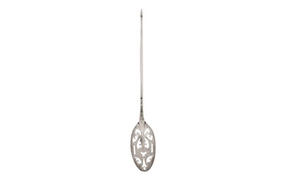 Lot 294 - A George II sterling silver mote spoon, London circa 1730 by James Wilks (reg. 31 Dec 1722)