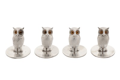 Lot 44 - A cased set of four George V sterling silver novelty menu holders, London 1935 by Goldsmiths and Silversmiths