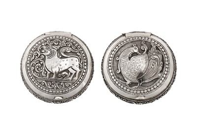Lot 144 - Two early to mid-20th century Ceylonese (Sri Lankan) unmarked silver compacts, Kandy circa 1940