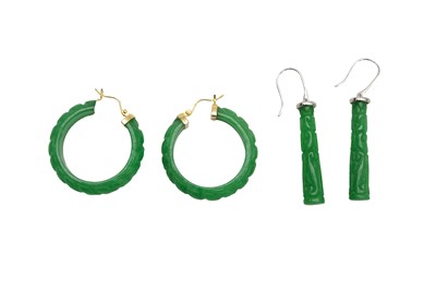 Lot 8 - TWO PAIRS OF JADE EARRINGS