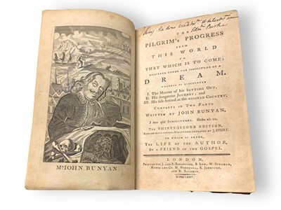 Lot 98 - Bunyan, The Pilgrim's Progress, inscribed by John King as a gift from Edmund Burke, 1775