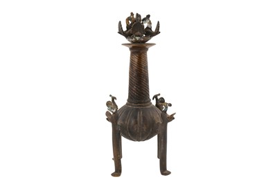Lot 177 - AN UNUSUAL 18TH-19TH CENTURY INDIAN DECCANI BRASS PERFUME BOTTLE