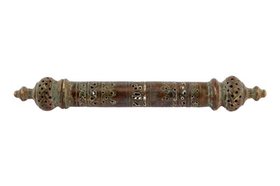 Lot 58 - A FINE 12-13TH CENTURY PERSIAN SELJUK BRONZE SCROLL HOLDER