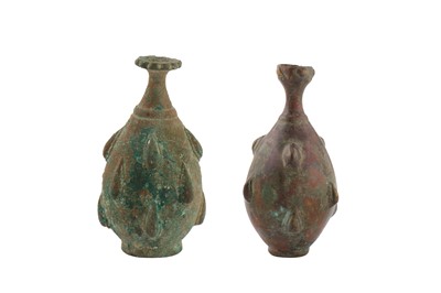 Lot 40 - TWO 12TH-13TH CENTURY PERSIAN SELJUK BRONZE PERFUME BOTTLES