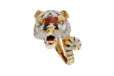 Lot 190 - KUTCHINSKY Ι AN ENAMEL AND DIAMOND RING, CIRCA 1969