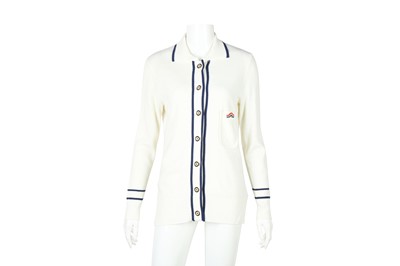 Lot 159 - Louis Feraud Cream Knit Collared Cardigan - Size 10