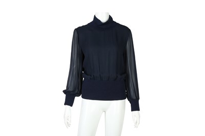 Lot 129 - Yves Saint Laurent Navy Chiffon Top - Size 38