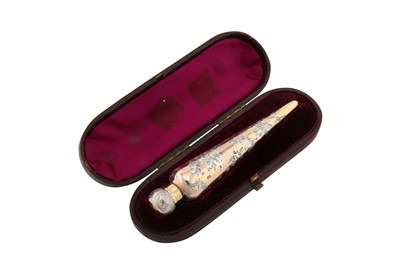 Lot 24 - A cased Victorian parcel gilt sterling silver scent bottle, London 1884 by Sampson Mordan