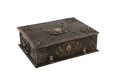 Lot 180 - AN 18TH CENTURY DUTCH COLONIAL SINHALESE SILVER MOUNTED EBONY BOX OR CASKET