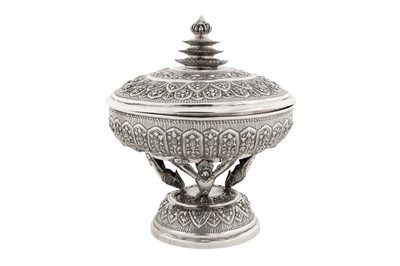 Lot 153 - A mid-20th century Cambodian silver covered dish on stand (Tok), circa 1940