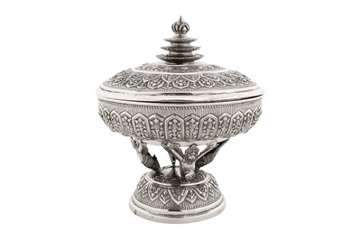 Lot 153 - A mid-20th century Cambodian silver covered dish on stand (Tok), circa 1940