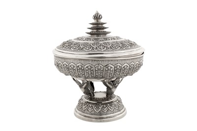 Lot 153 - A mid-20th century Cambodian silver covered dish on stand (Tok), circa 1940