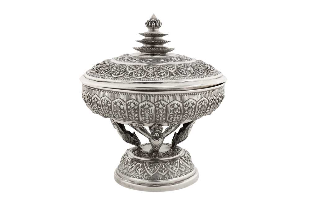 Lot 153 - A mid-20th century Cambodian silver covered dish on stand (Tok), circa 1940