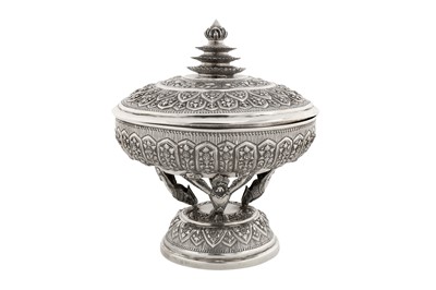 Lot 153 - A mid-20th century Cambodian silver covered dish on stand (Tok), circa 1940