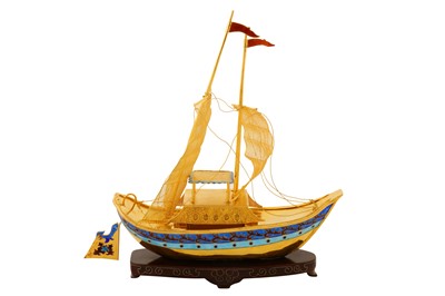 Lot 41 - A late 20th century Chinese unmarked silver gilt and enamel model of junk, circa 1970