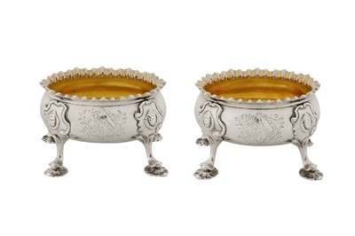 Lot 518 - A pair of early George III sterling silver salts, London 1763 by David and Robert Hennell (reg. 9th June 1763)