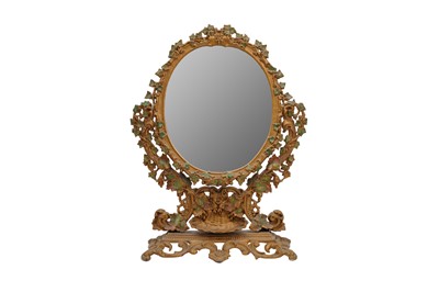 Lot 349 - A PAINTED AND GILT CAST IRON SWING FRAMED TOILET MIRROR, LATE 19TH/EARLY 20TH CENTURY