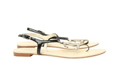 Lot 351 - Chanel Black CC Thong Flat Sandal - Size 37.5