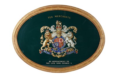 Lot 164 - A REVERSE GLASS PAINTED ROYAL WARRANT SIGN, CIRCA 1936