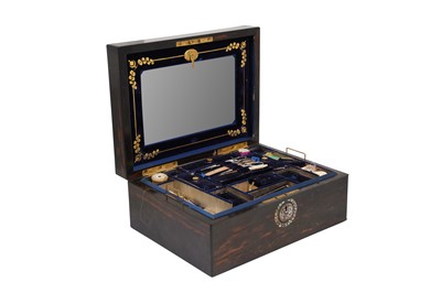 Lot 168 - A VICTORIAN MOTHER-OF-PEARL INLAID COROMANDEL WOOD SEWING BOX