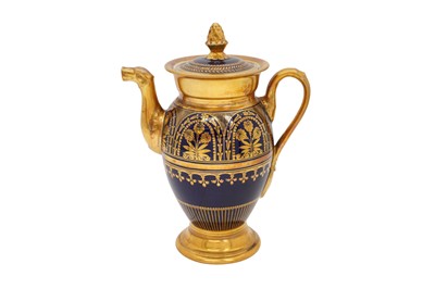 Lot 180 - A FRENCH EMPIRE PARIS PORCELAIN COBALT BLUE AND PARCEL GILT COFFEE POT