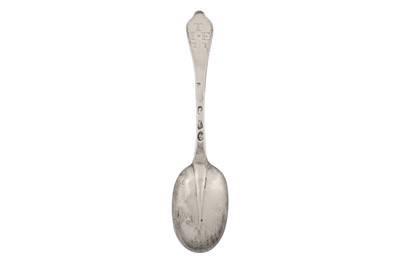 Lot 296 - A Queen Anne Britannia standard silver tablespoon, London probably 1703 by William Petley