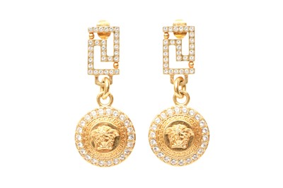 Lot 270 - Versace Medusa Greek Key Drop Pierced Earrings