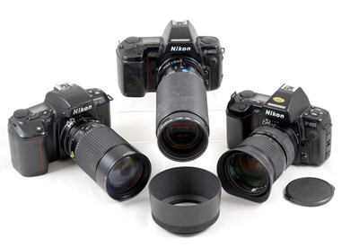 Lot 170 - Group of Nikon F-801 SLRs & Aftermarket Manual Focus Lenses.