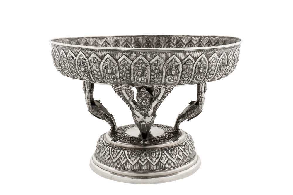 Lot 152 - A mid-20th century Cambodian silver dish on stand (Tok), circa 1940 marked MOL