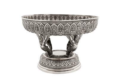 Lot 152 - A mid-20th century Cambodian silver dish on stand (Tok), circa 1940 marked MOL