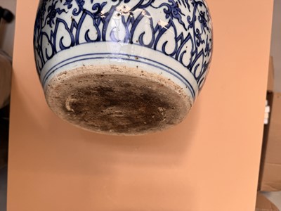 Lot 465 - A CHINESE BLUE AND WHITE 'LOTUS' JAR
