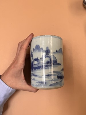 Lot 430 - A CHINESE BLUE AND WHITE 'LANDSCAPE' BRUSH POT, BITONG