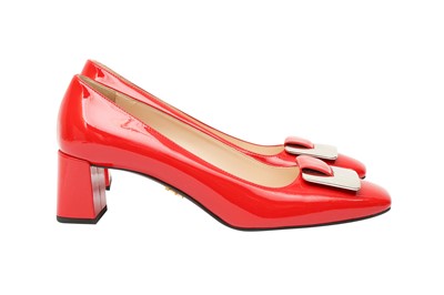 Lot 64 - Prada Red Aspasia Block Heeled Pump - Size 38.5