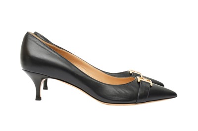 Lot 131 - Escada Navy Logo Kitten Heeled Pump - Size 38.5