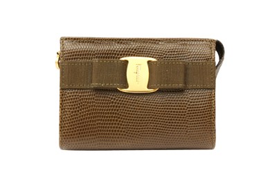 Lot 144 - λ Ferragamo Khaki Lizard Vara Bow Pouch